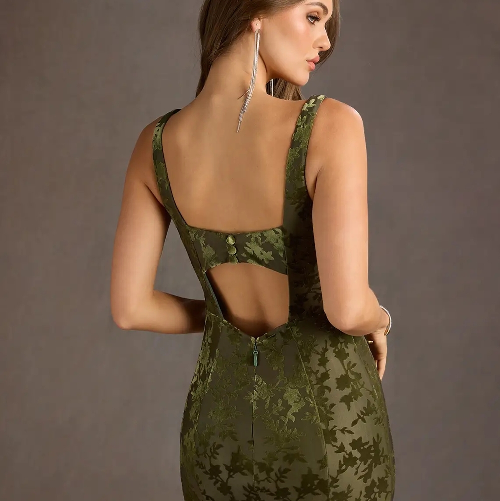 Elegant Olive Green Maxi Dress - Picture 2 of 5